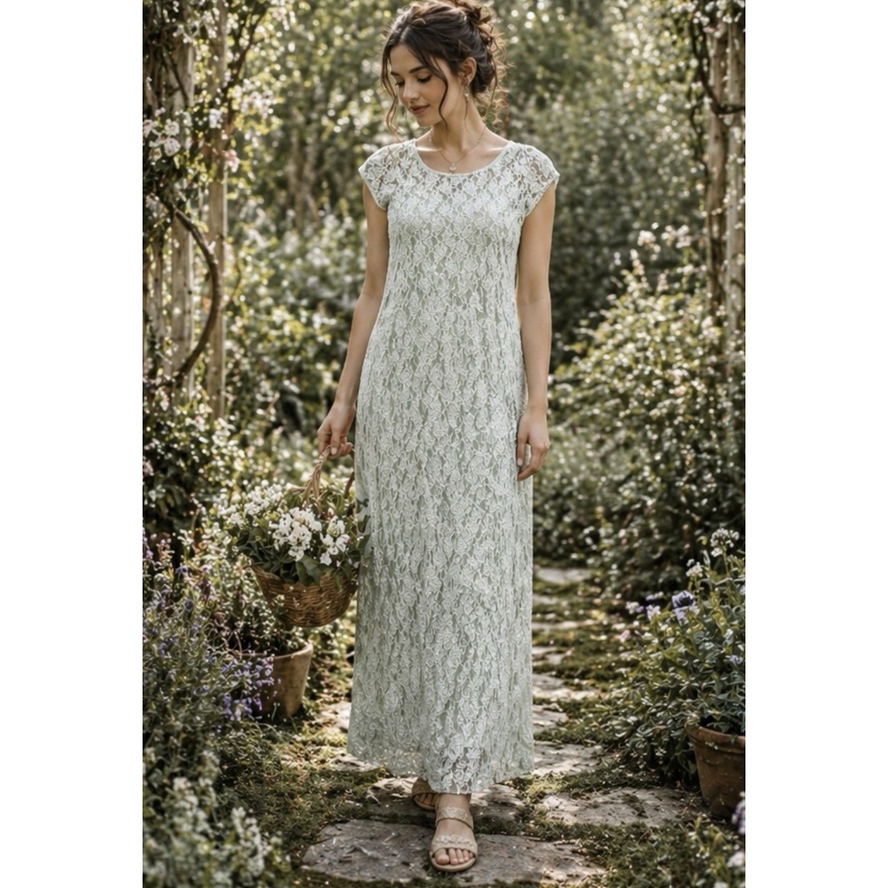 APRIL CORNELL VTG Y2k Lace Dress 2 Layer‎ Column Maxi Womens S Cottagecore Fairy